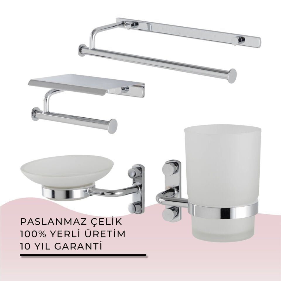 İGK YAPI - Çelik Banyo Vera Banyo Aksesuar Seti - 52 (4 Parça)