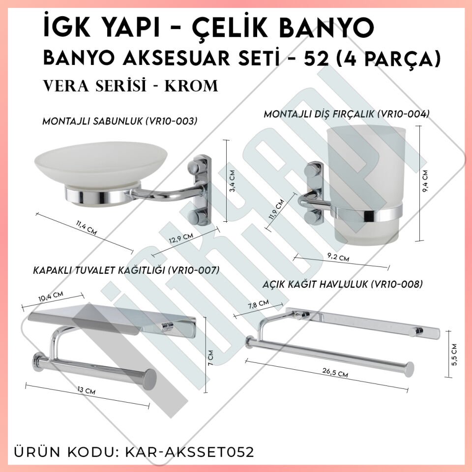 İGK YAPI - Çelik Banyo Vera Banyo Aksesuar Seti - 52 (4 Parça)
