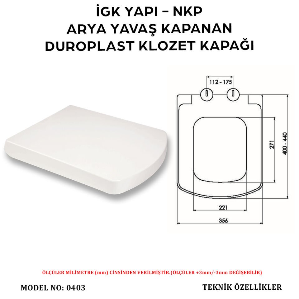 İGK YAPI - NKP 0403 ARYA Yavaş Kapanan Duroplast Klozet Kapağı