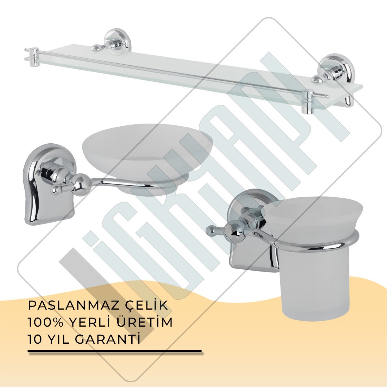 İGK YAPI - Çelik Banyo Lale Banyo Aksesuar Seti - 53 (3 Parça)