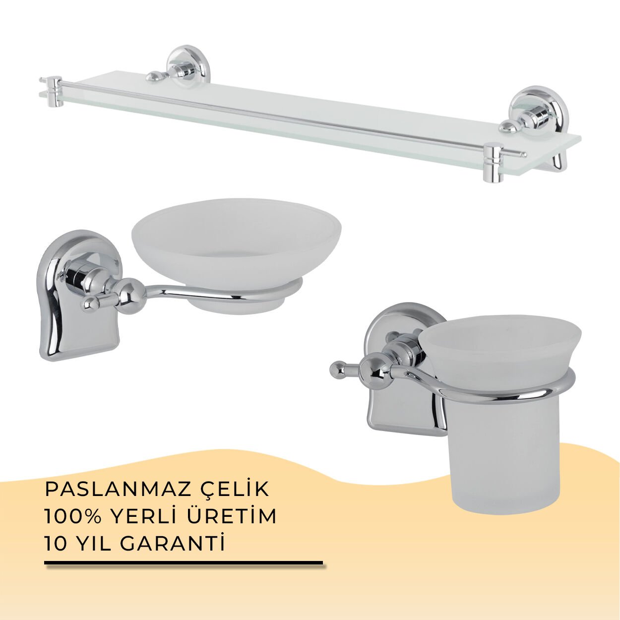 İGK YAPI - Çelik Banyo Lale Banyo Aksesuar Seti - 53 (3 Parça)