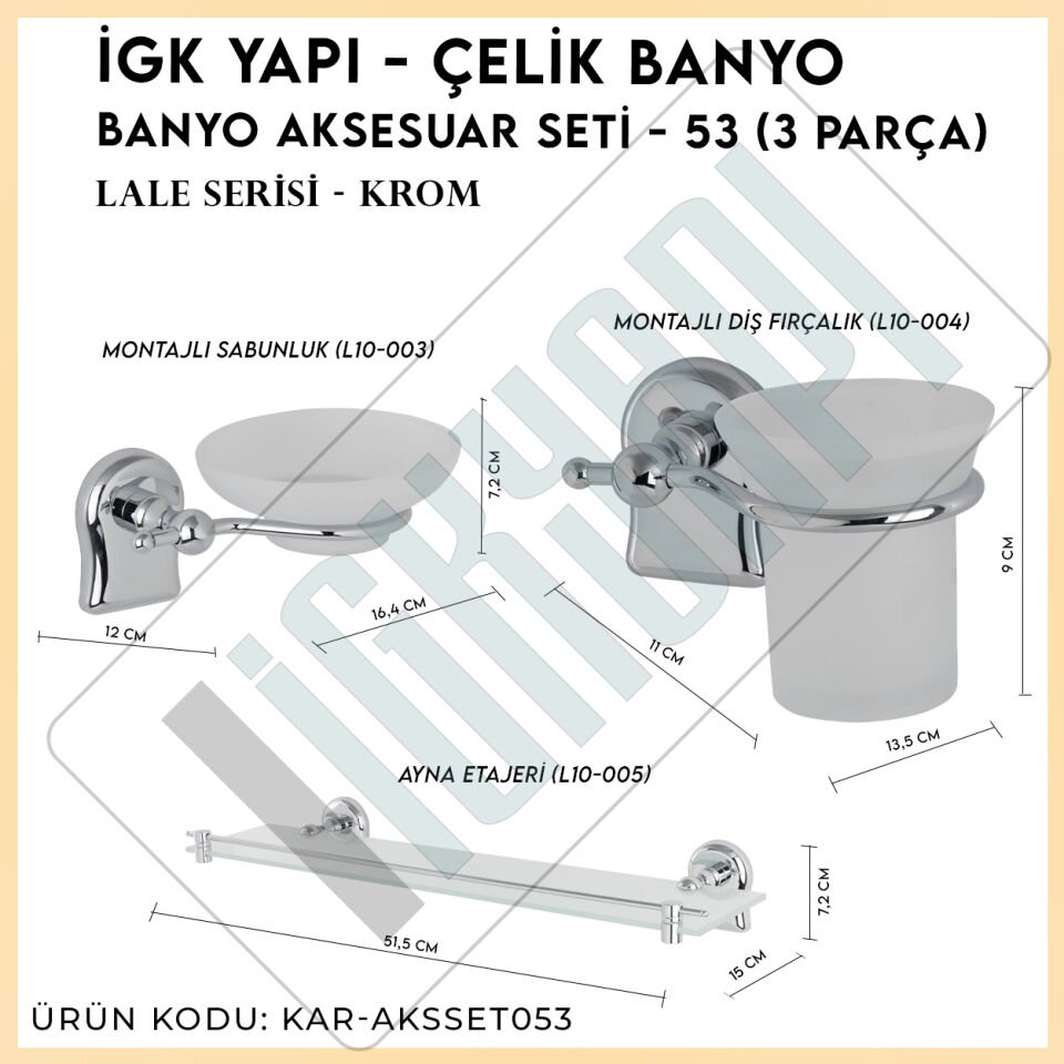 İGK YAPI - Çelik Banyo Lale Banyo Aksesuar Seti - 53 (3 Parça)
