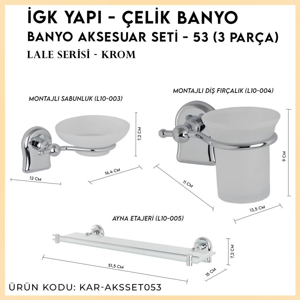 İGK YAPI - Çelik Banyo Lale Banyo Aksesuar Seti - 53 (3 Parça)