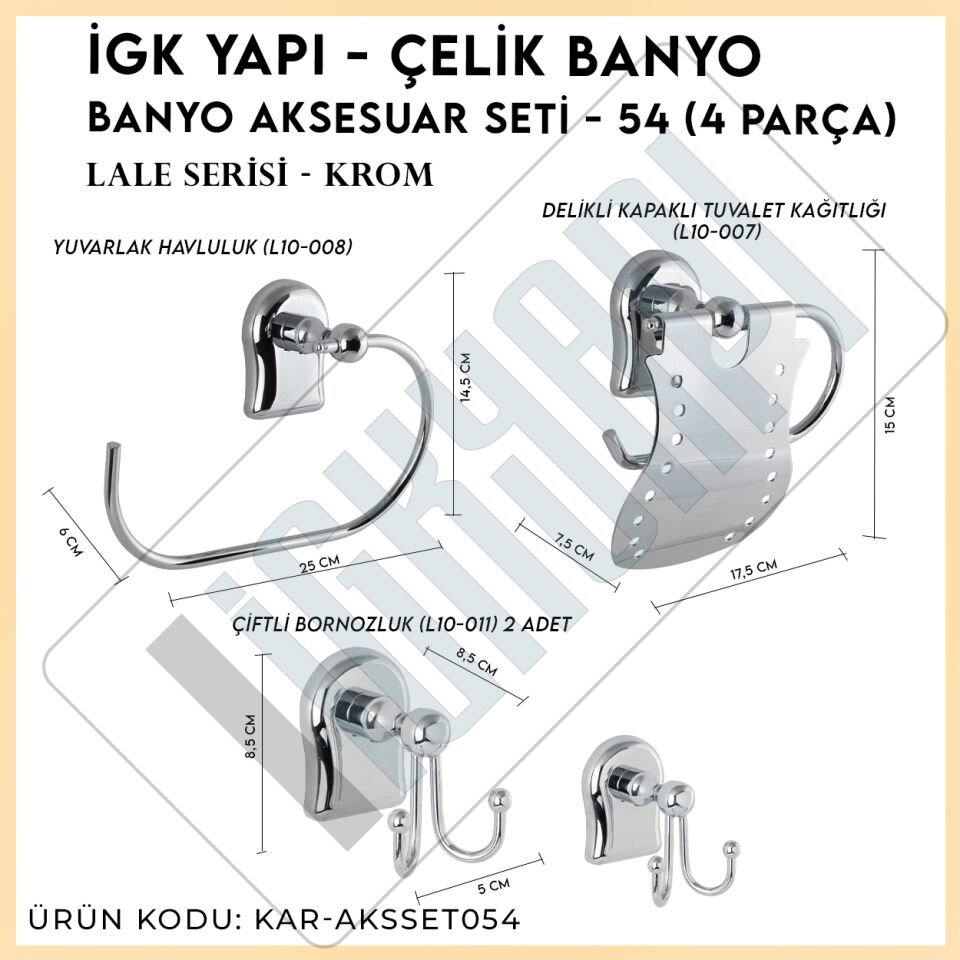 İGK YAPI - Çelik Banyo Lale Banyo Aksesuar Seti - 54 (4 Parça)