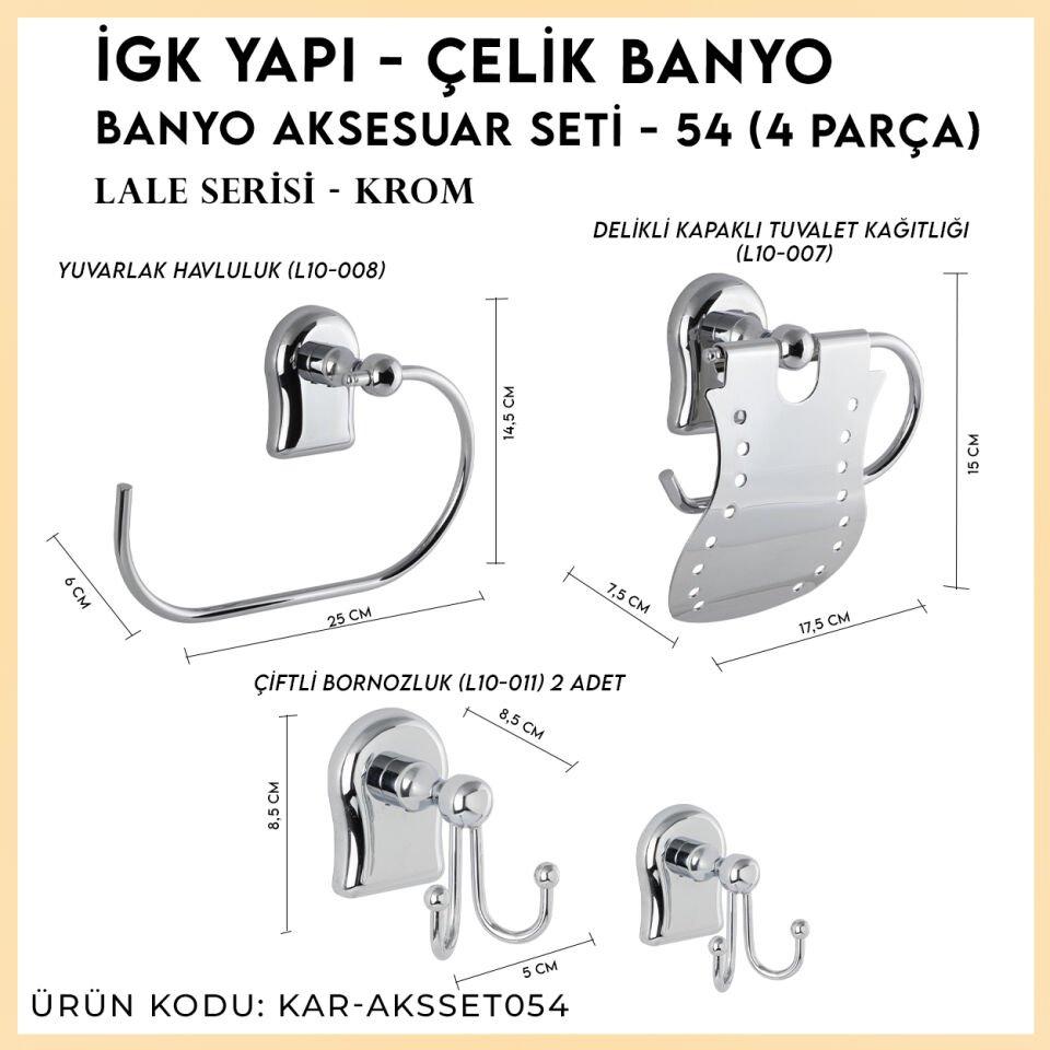 İGK YAPI - Çelik Banyo Lale Banyo Aksesuar Seti - 54 (4 Parça)
