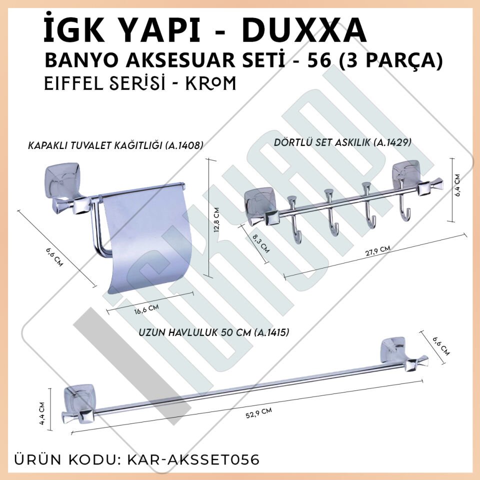 İGK YAPI - Duxxa Eiffel Banyo Aksesuar Seti - 56 (3 Parça)