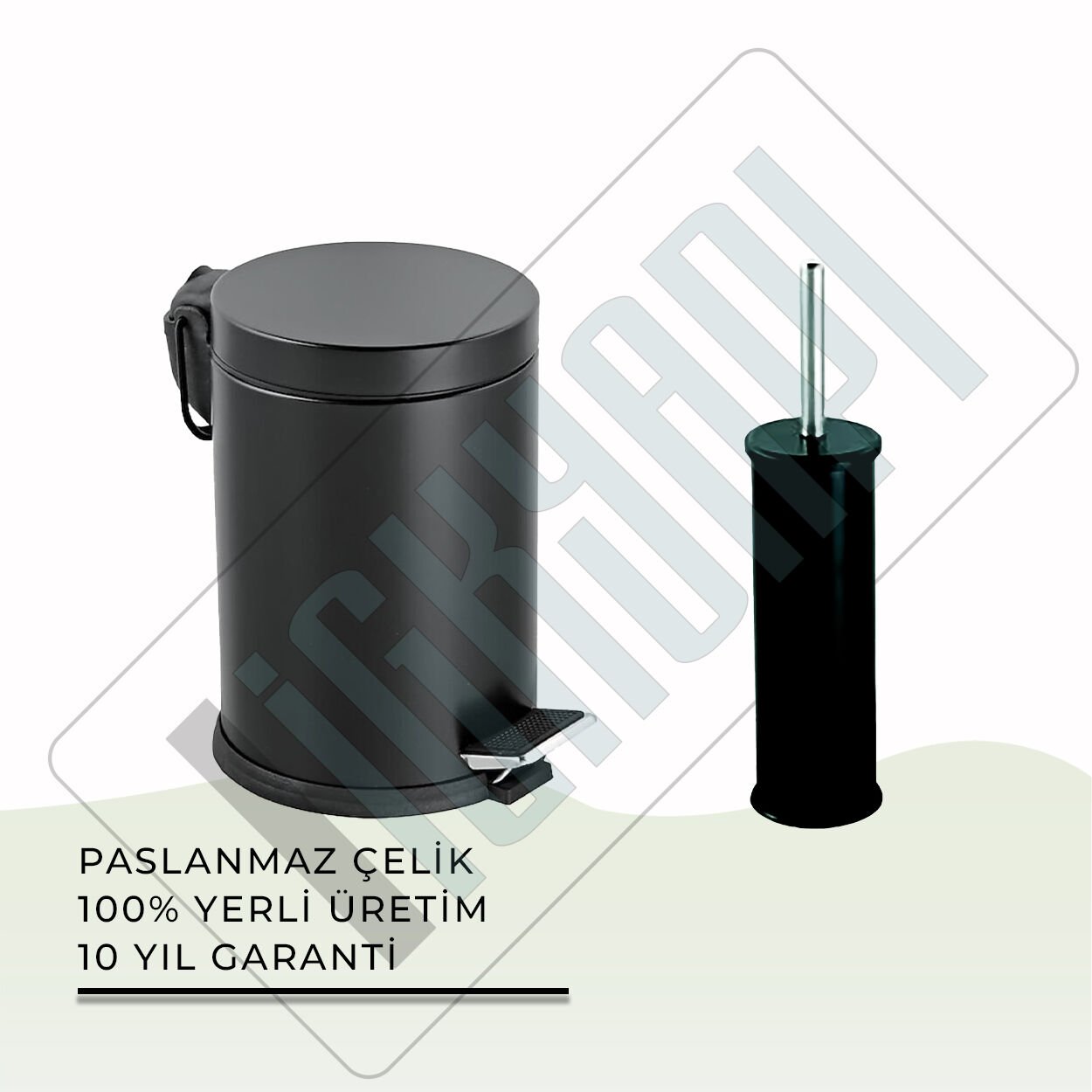 İGK YAPI - Çelik Banyo Siyah Temizlik Seti - 01 (2 Parça)