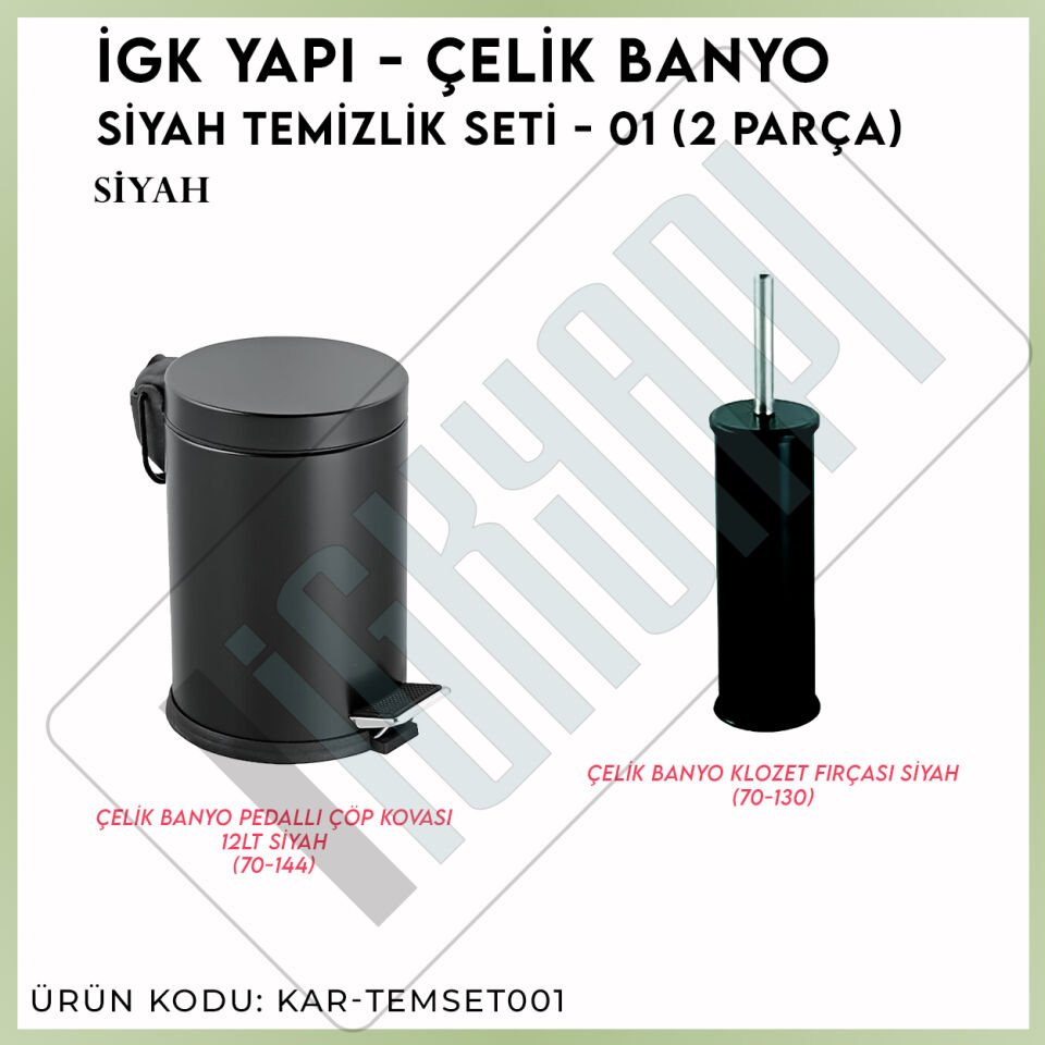 İGK YAPI - Çelik Banyo Siyah Temizlik Seti - 01 (2 Parça)
