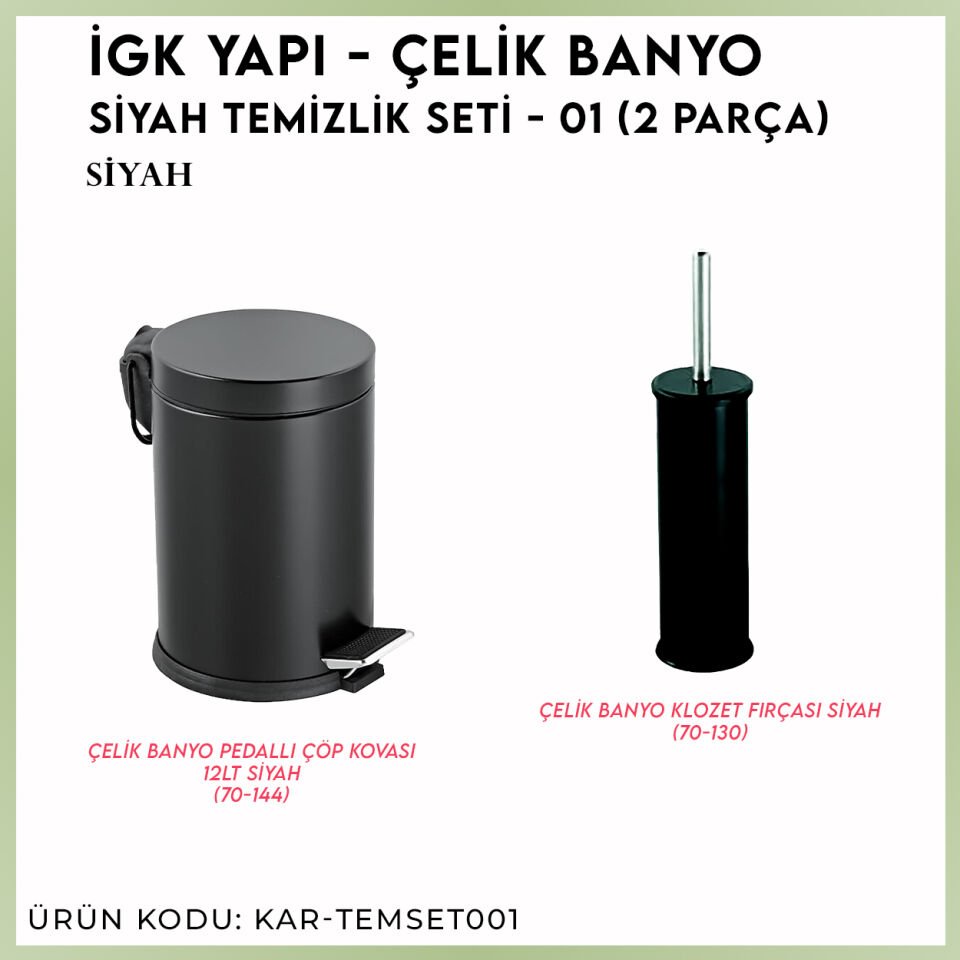 İGK YAPI - Çelik Banyo Siyah Temizlik Seti - 01 (2 Parça)