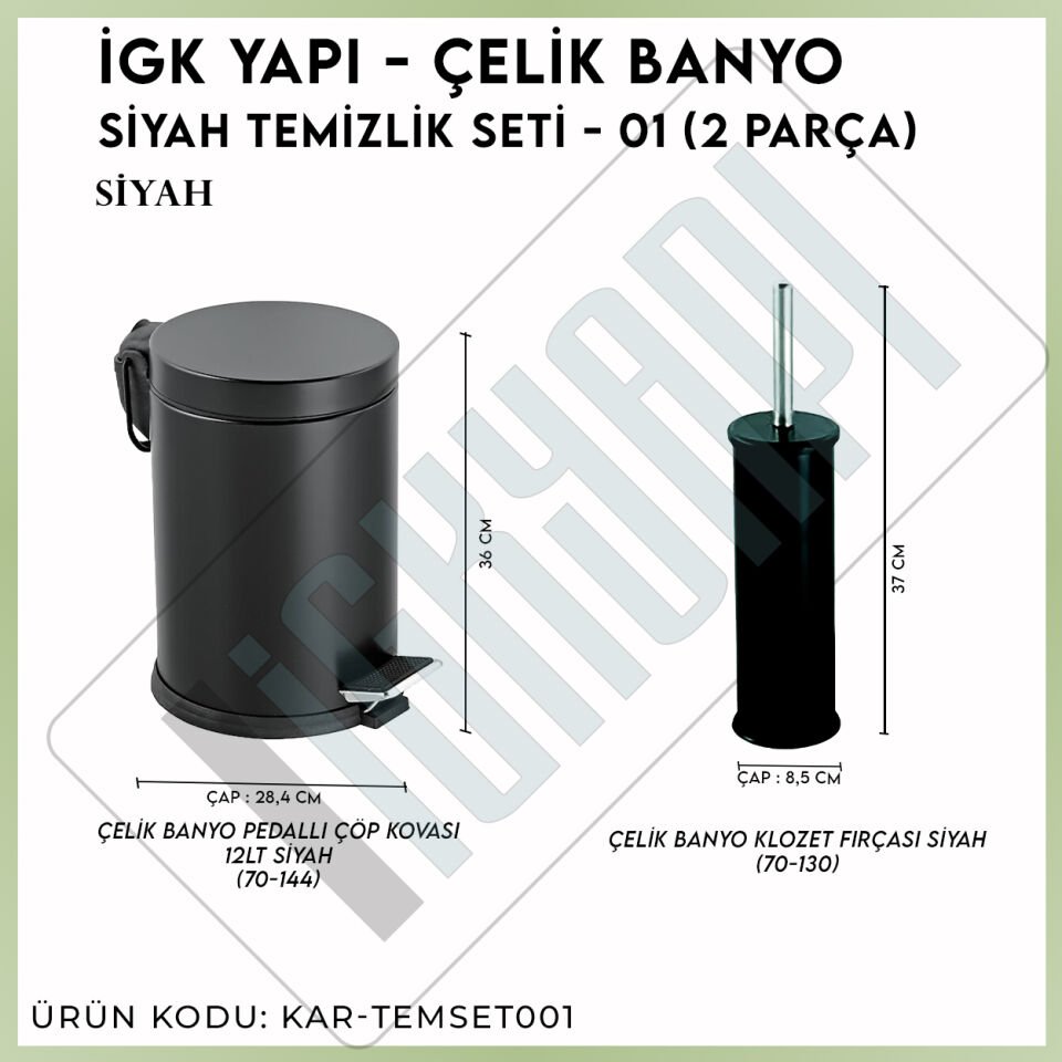İGK YAPI - Çelik Banyo Siyah Temizlik Seti - 01 (2 Parça)