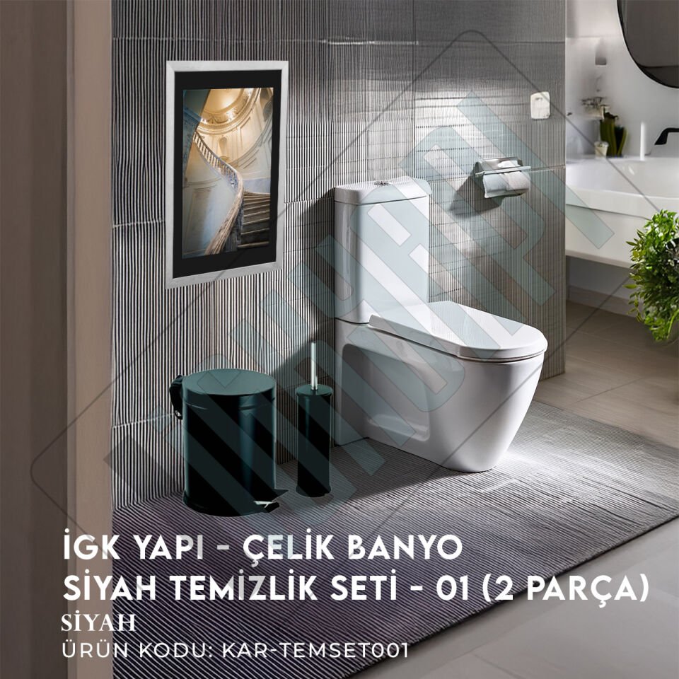 İGK YAPI - Çelik Banyo Siyah Temizlik Seti - 01 (2 Parça)