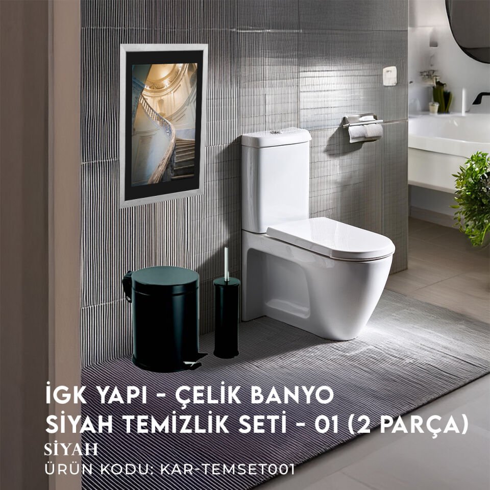 İGK YAPI - Çelik Banyo Siyah Temizlik Seti - 01 (2 Parça)