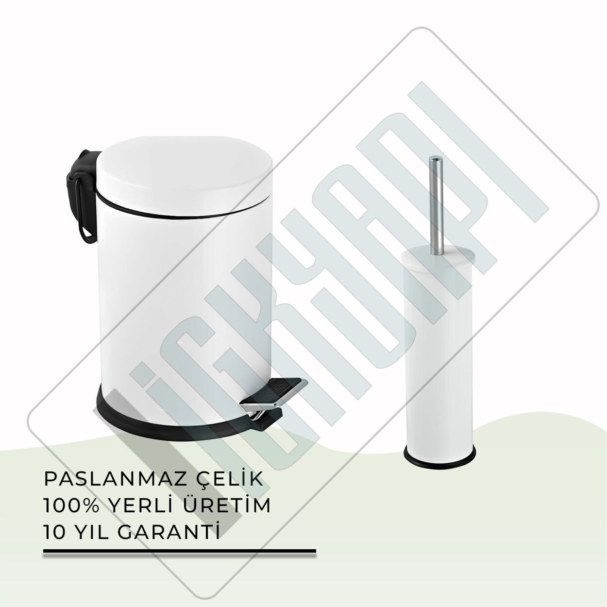 İGK YAPI - Çelik Banyo Beyaz Temizlik Seti - 02 (2 Parça)