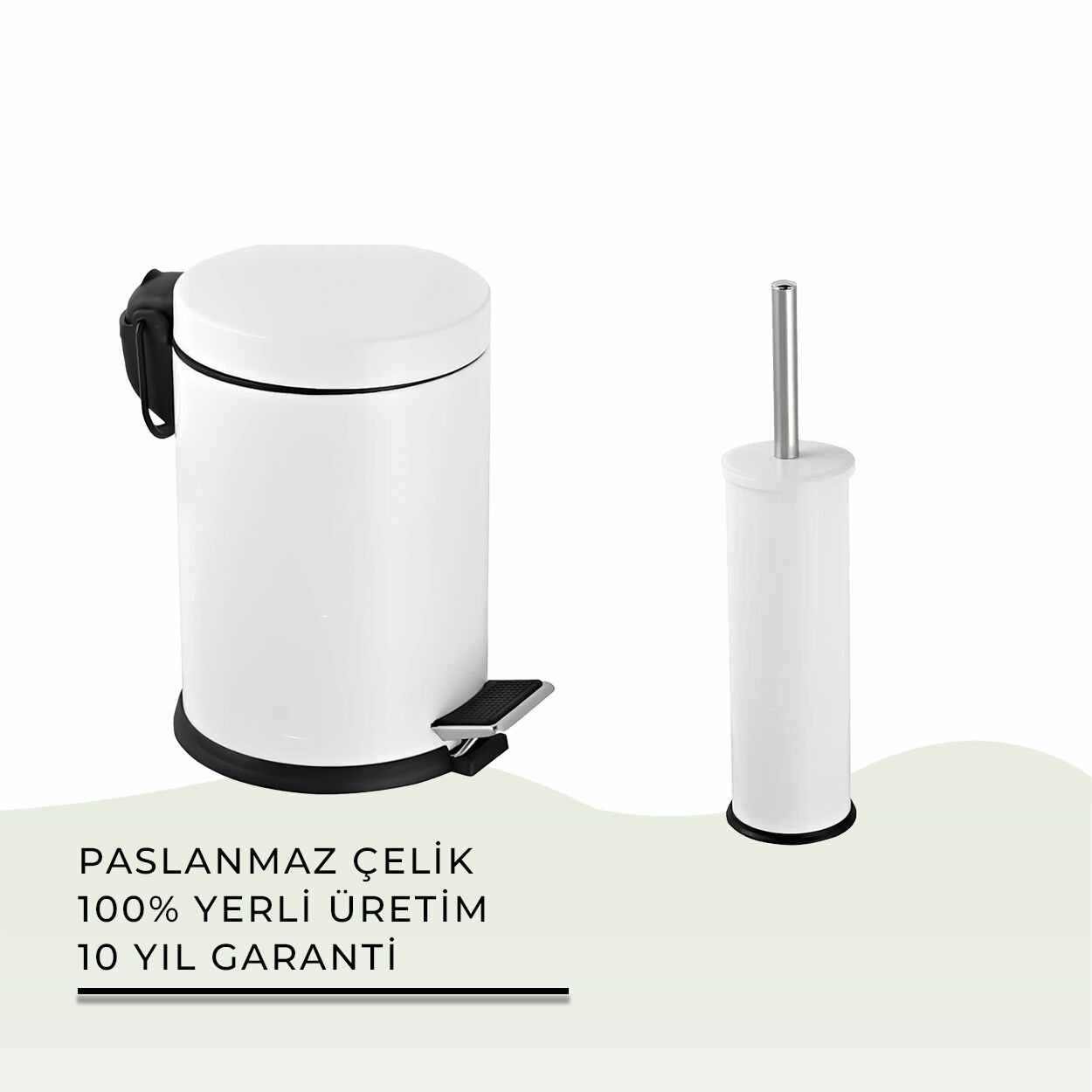 İGK YAPI - Çelik Banyo Beyaz Temizlik Seti - 02 (2 Parça)
