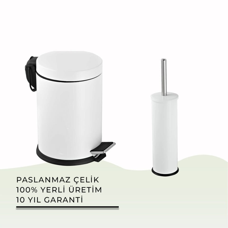 İGK YAPI - Çelik Banyo Beyaz Temizlik Seti - 02 (2 Parça)
