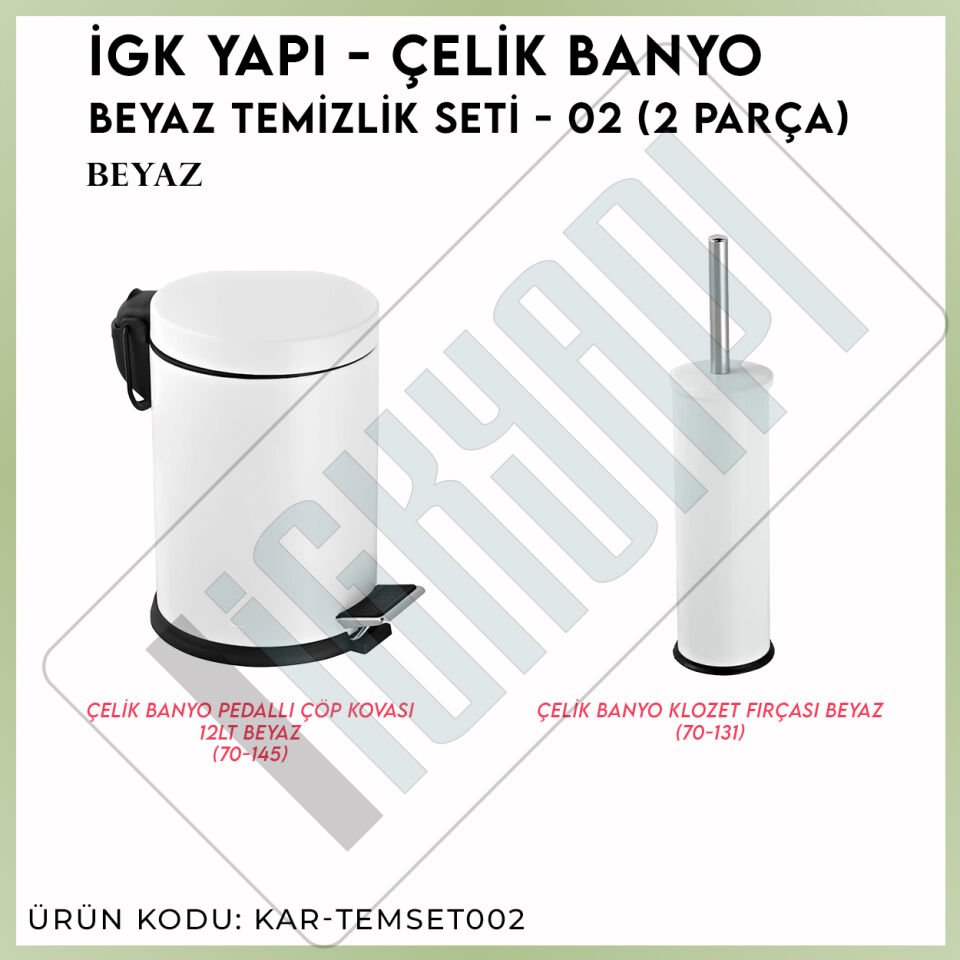 İGK YAPI - Çelik Banyo Beyaz Temizlik Seti - 02 (2 Parça)