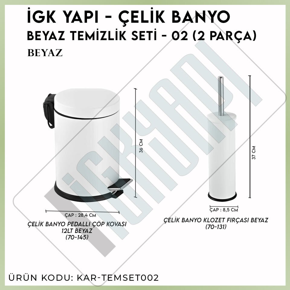 İGK YAPI - Çelik Banyo Beyaz Temizlik Seti - 02 (2 Parça)