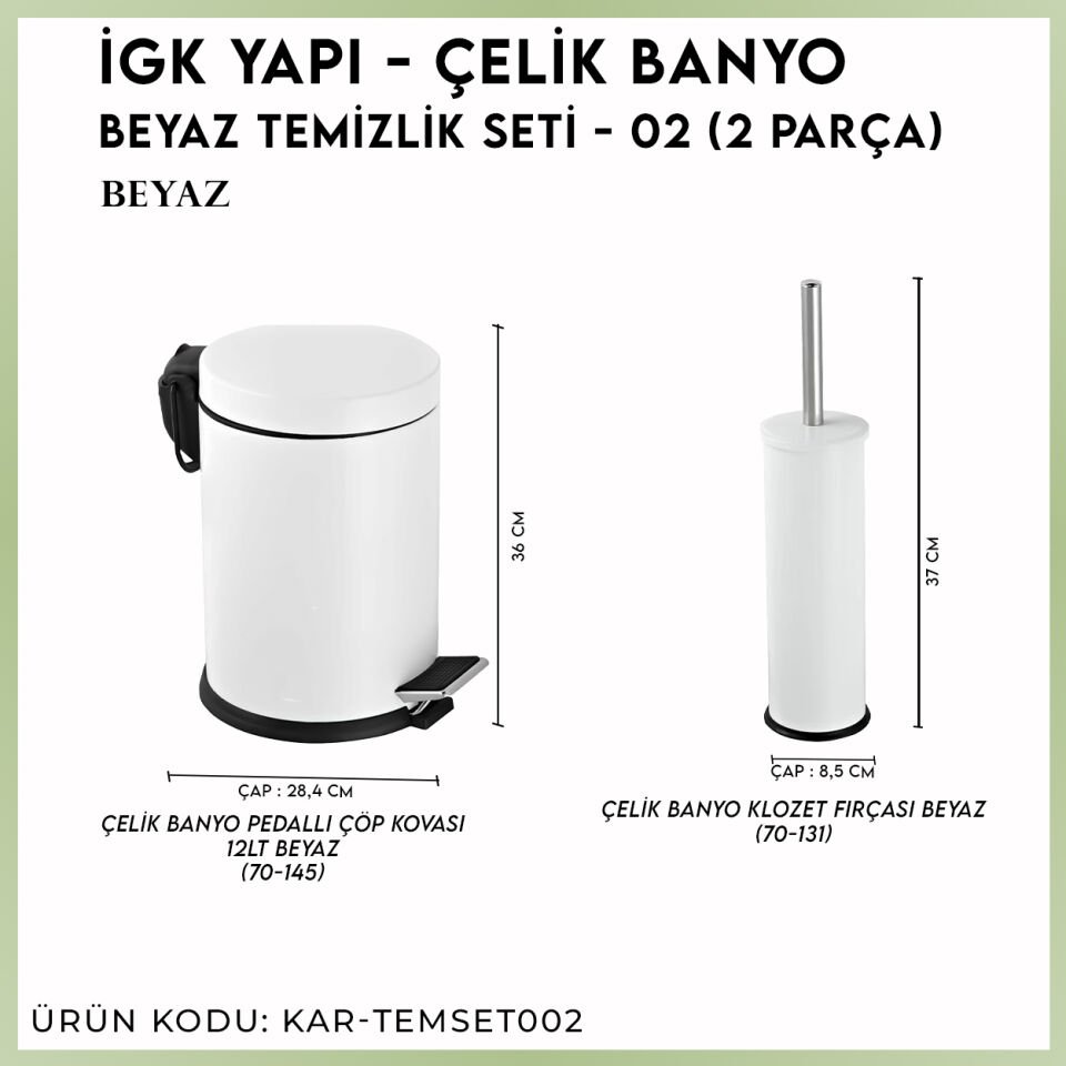 İGK YAPI - Çelik Banyo Beyaz Temizlik Seti - 02 (2 Parça)