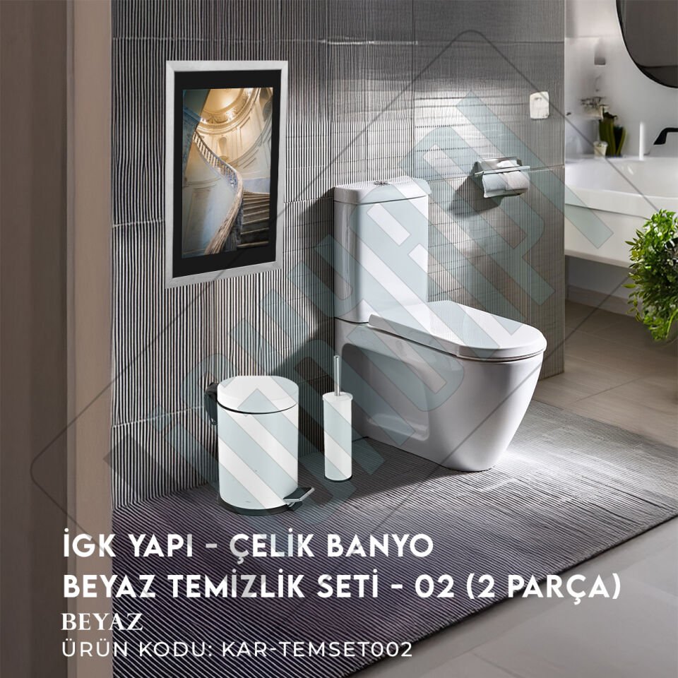 İGK YAPI - Çelik Banyo Beyaz Temizlik Seti - 02 (2 Parça)