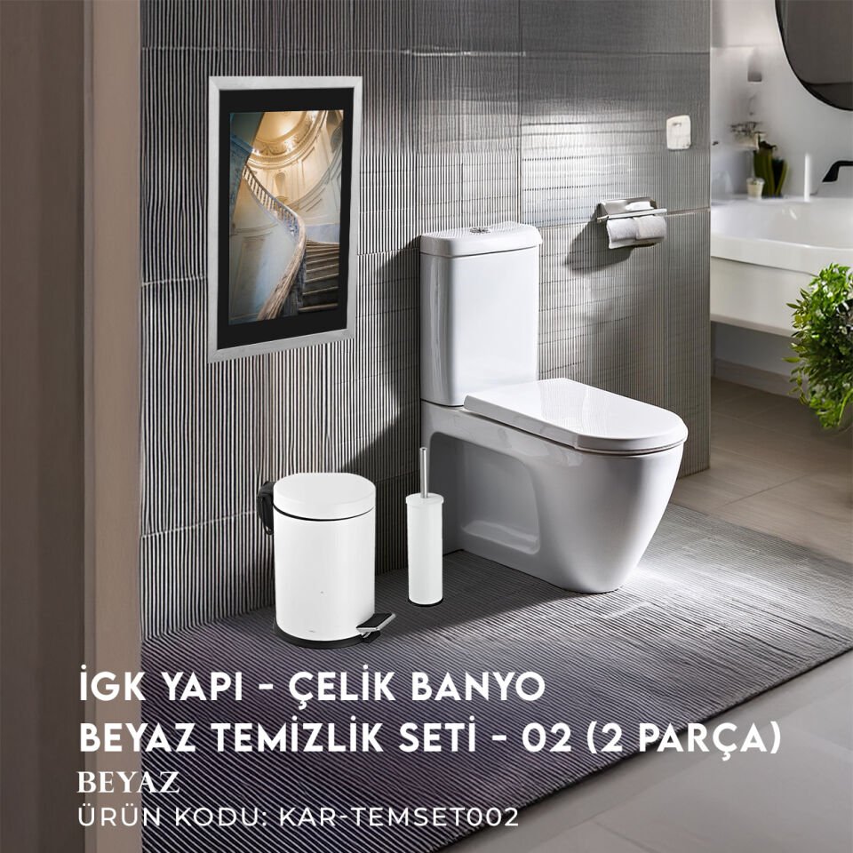 İGK YAPI - Çelik Banyo Beyaz Temizlik Seti - 02 (2 Parça)