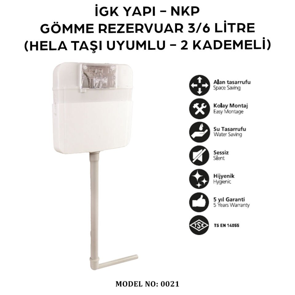 İGK YAPI – NKP 0021 Gömme Rezervuar 3/6 Litre (Hela Taşı Uyumlu - 2 Kademeli)