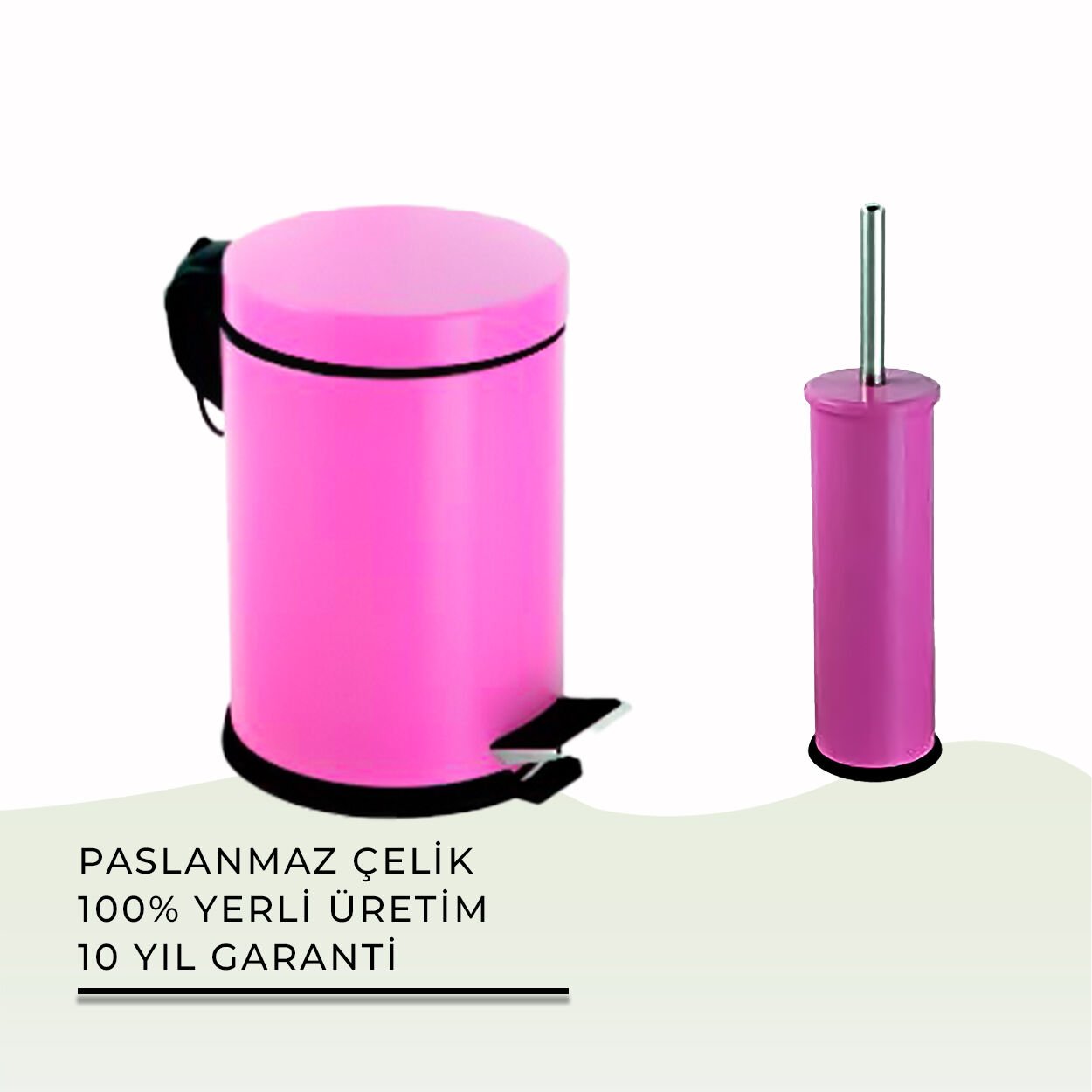 İGK YAPI - Çelik Banyo Pembe Temizlik Seti - 03 (2 Parça)