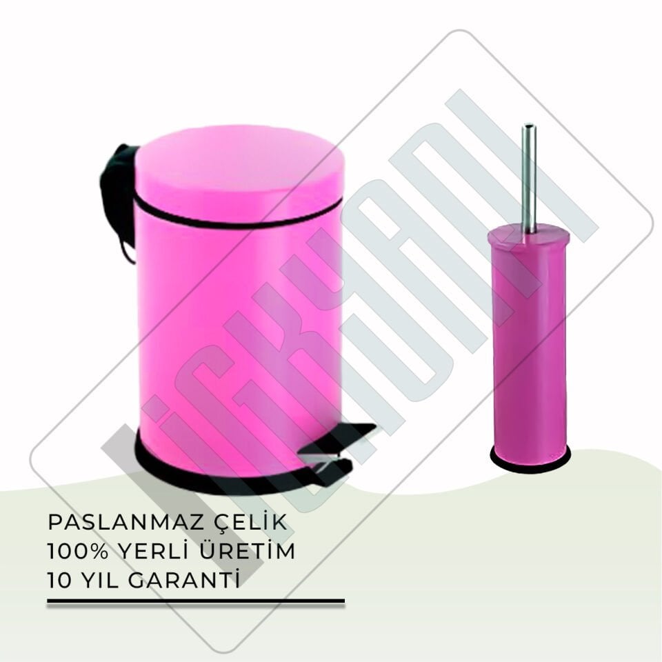 İGK YAPI - Çelik Banyo Pembe Temizlik Seti - 03 (2 Parça)