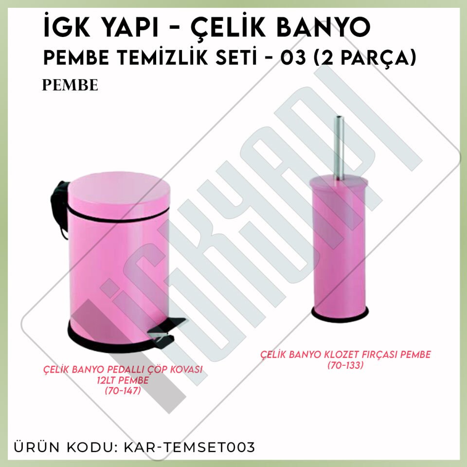 İGK YAPI - Çelik Banyo Pembe Temizlik Seti - 03 (2 Parça)