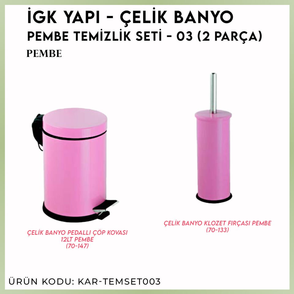 İGK YAPI - Çelik Banyo Pembe Temizlik Seti - 03 (2 Parça)