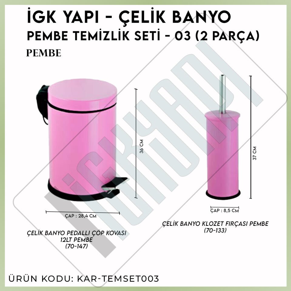 İGK YAPI - Çelik Banyo Pembe Temizlik Seti - 03 (2 Parça)