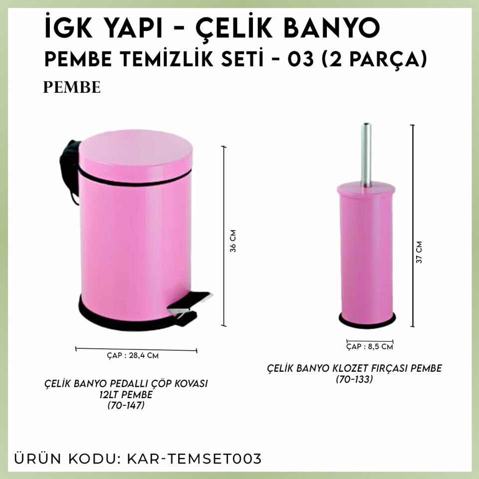 İGK YAPI - Çelik Banyo Pembe Temizlik Seti - 03 (2 Parça)