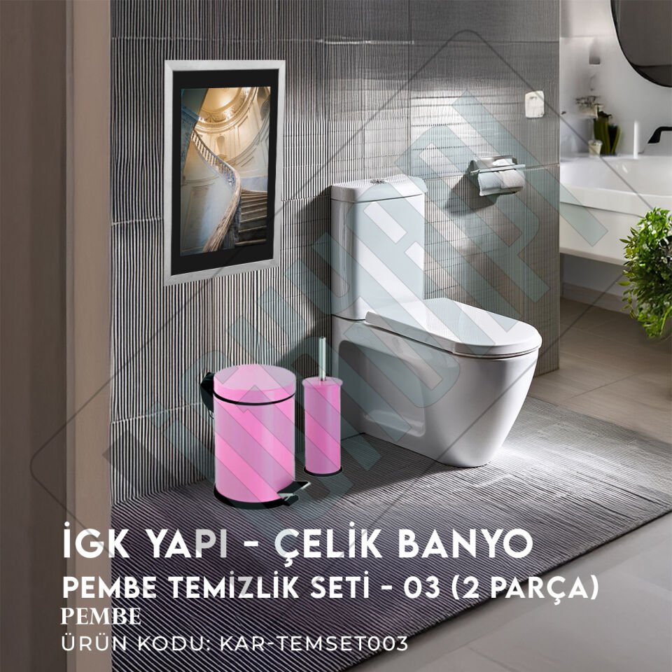İGK YAPI - Çelik Banyo Pembe Temizlik Seti - 03 (2 Parça)