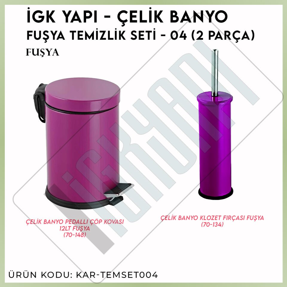 İGK YAPI - Çelik Banyo Fuşya Temizlik Seti - 04 (2 Parça)