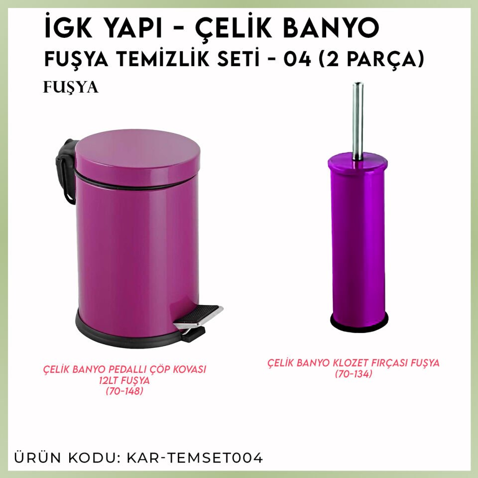 İGK YAPI - Çelik Banyo Fuşya Temizlik Seti - 04 (2 Parça)