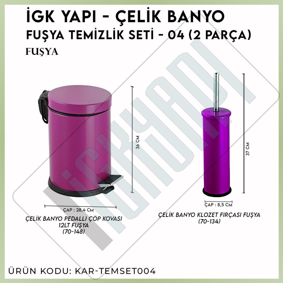 İGK YAPI - Çelik Banyo Fuşya Temizlik Seti - 04 (2 Parça)