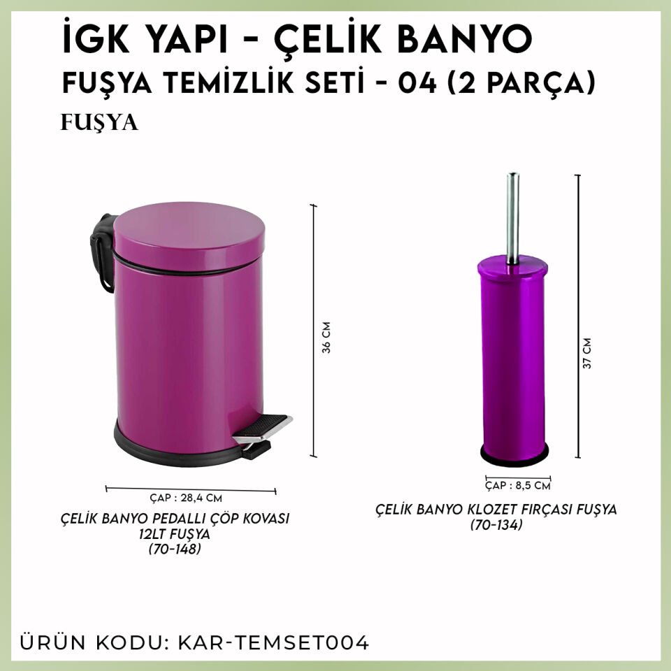 İGK YAPI - Çelik Banyo Fuşya Temizlik Seti - 04 (2 Parça)