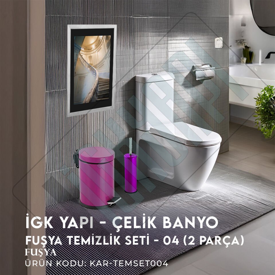 İGK YAPI - Çelik Banyo Fuşya Temizlik Seti - 04 (2 Parça)