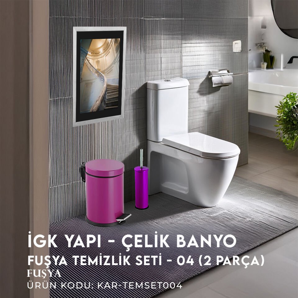 İGK YAPI - Çelik Banyo Fuşya Temizlik Seti - 04 (2 Parça)