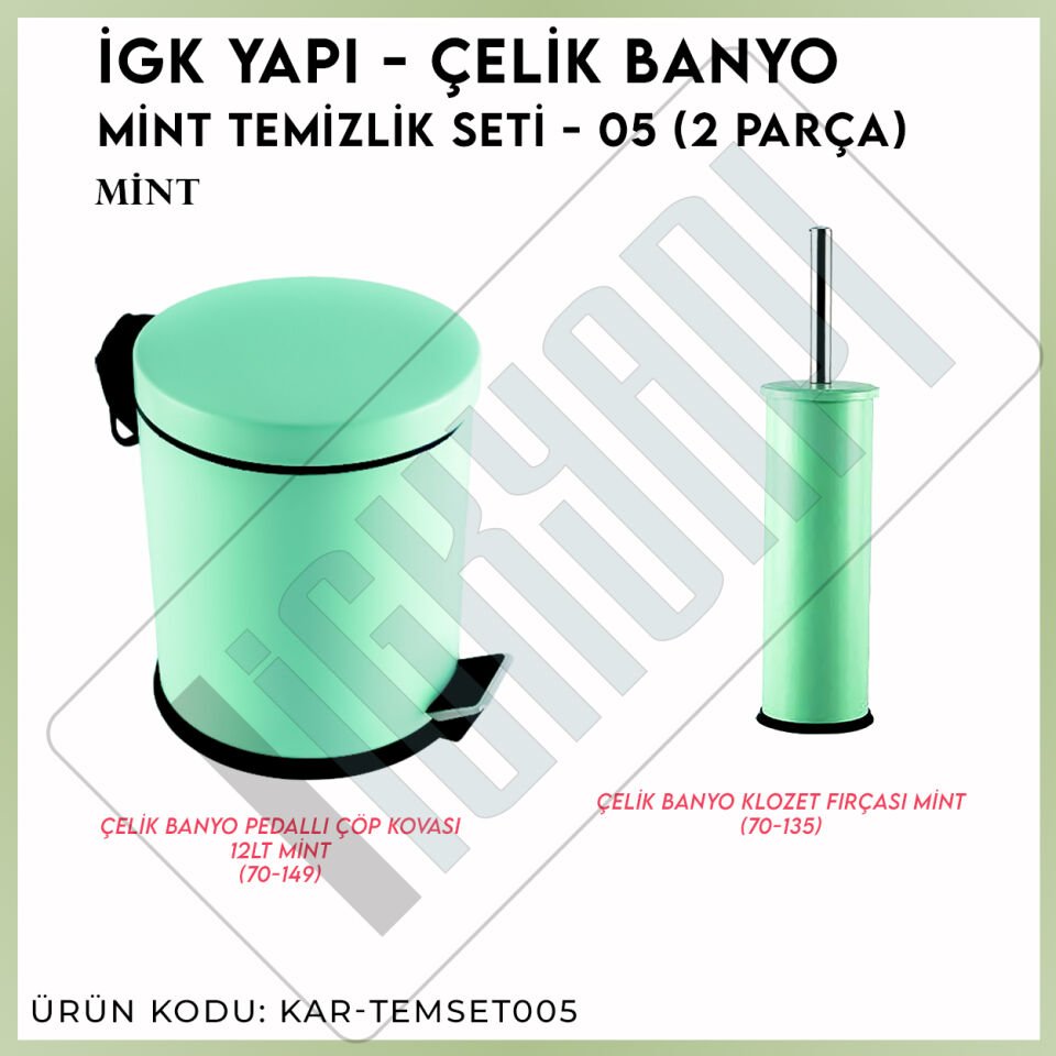 İGK YAPI - Çelik Banyo Mint Temizlik Seti - 05 (2 Parça)
