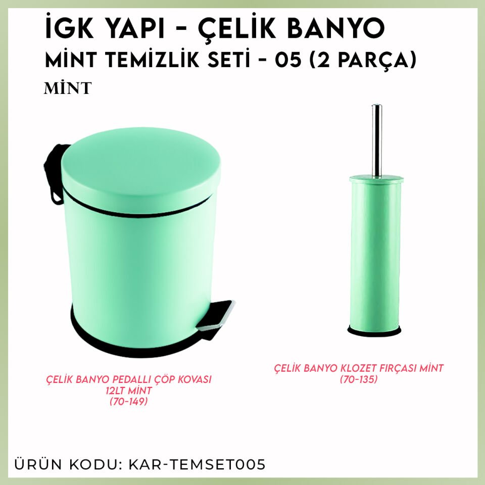 İGK YAPI - Çelik Banyo Mint Temizlik Seti - 05 (2 Parça)