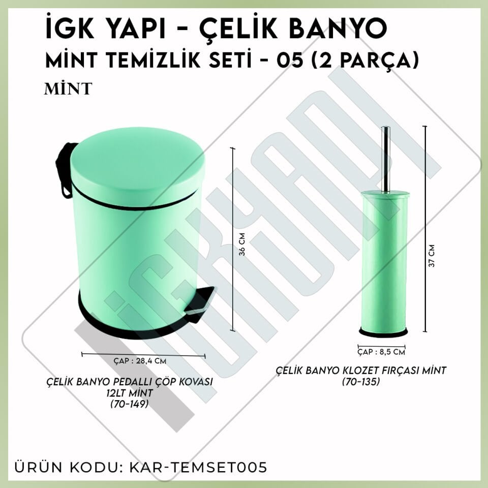İGK YAPI - Çelik Banyo Mint Temizlik Seti - 05 (2 Parça)