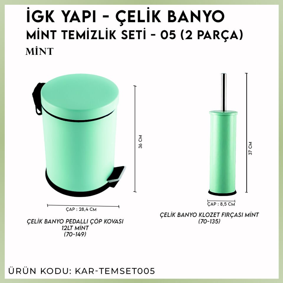 İGK YAPI - Çelik Banyo Mint Temizlik Seti - 05 (2 Parça)