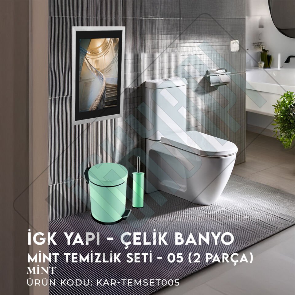 İGK YAPI - Çelik Banyo Mint Temizlik Seti - 05 (2 Parça)