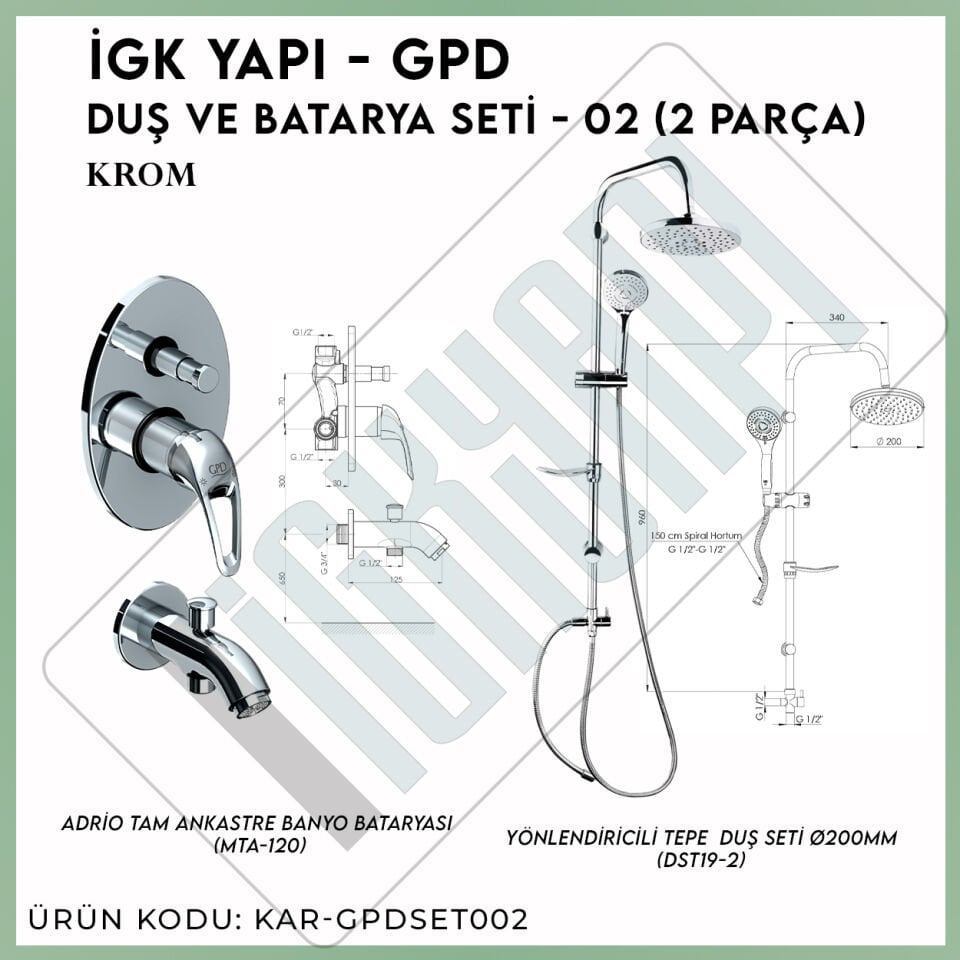 İGK YAPI - GPD Duş ve Batarya Seti - 02 (2 Parça)