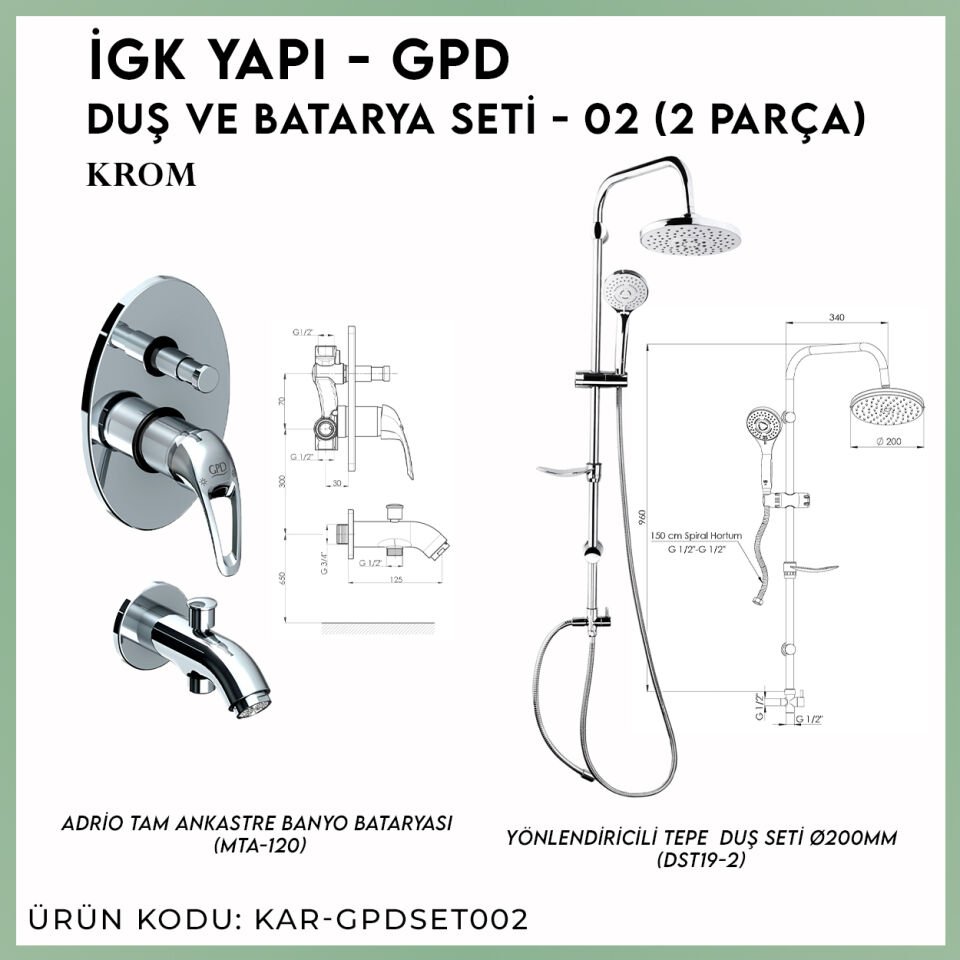 İGK YAPI - GPD Duş ve Batarya Seti - 02 (2 Parça)