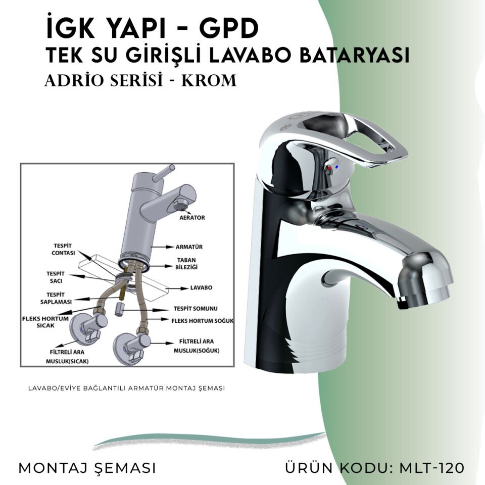 İGK YAPI - GPD Adrio Tek Su Girişli Lavabo Bataryası  (MLT120)