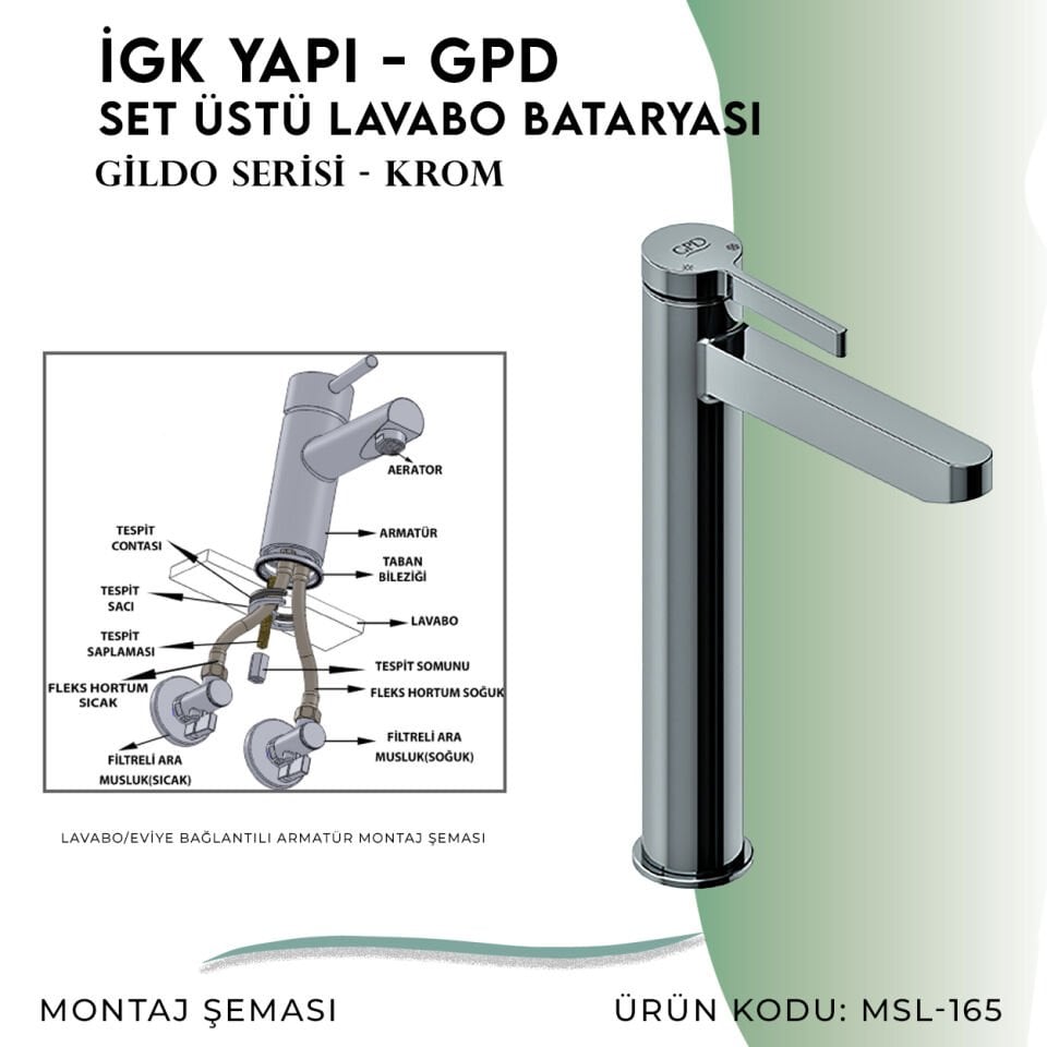 İGK YAPI - GPD Gildo Set Üstü Lavabo Bataryası  (MSL165)