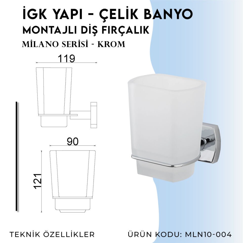 İGK YAPI - Çelik Banyo Milano Montajlı Diş Fırçalık (MLN10-004)