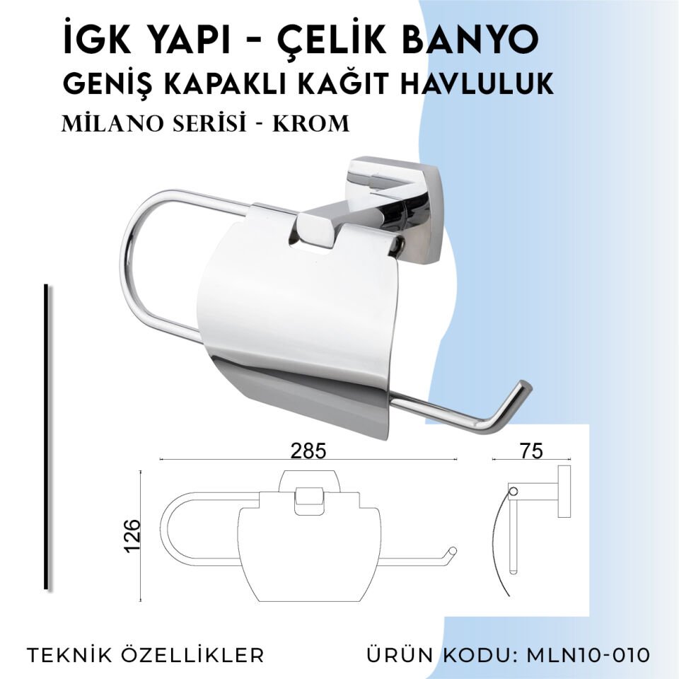 İGK YAPI - Çelik Banyo Milano Geniş Kapaklı Kağıt Havluluk (MLN10-010)