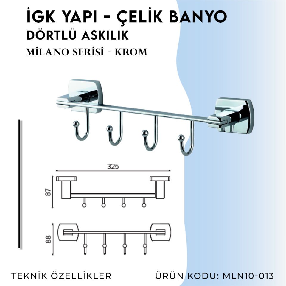 İGK YAPI - Çelik Banyo Milano Dörtlü Askılık (MLN10-013)